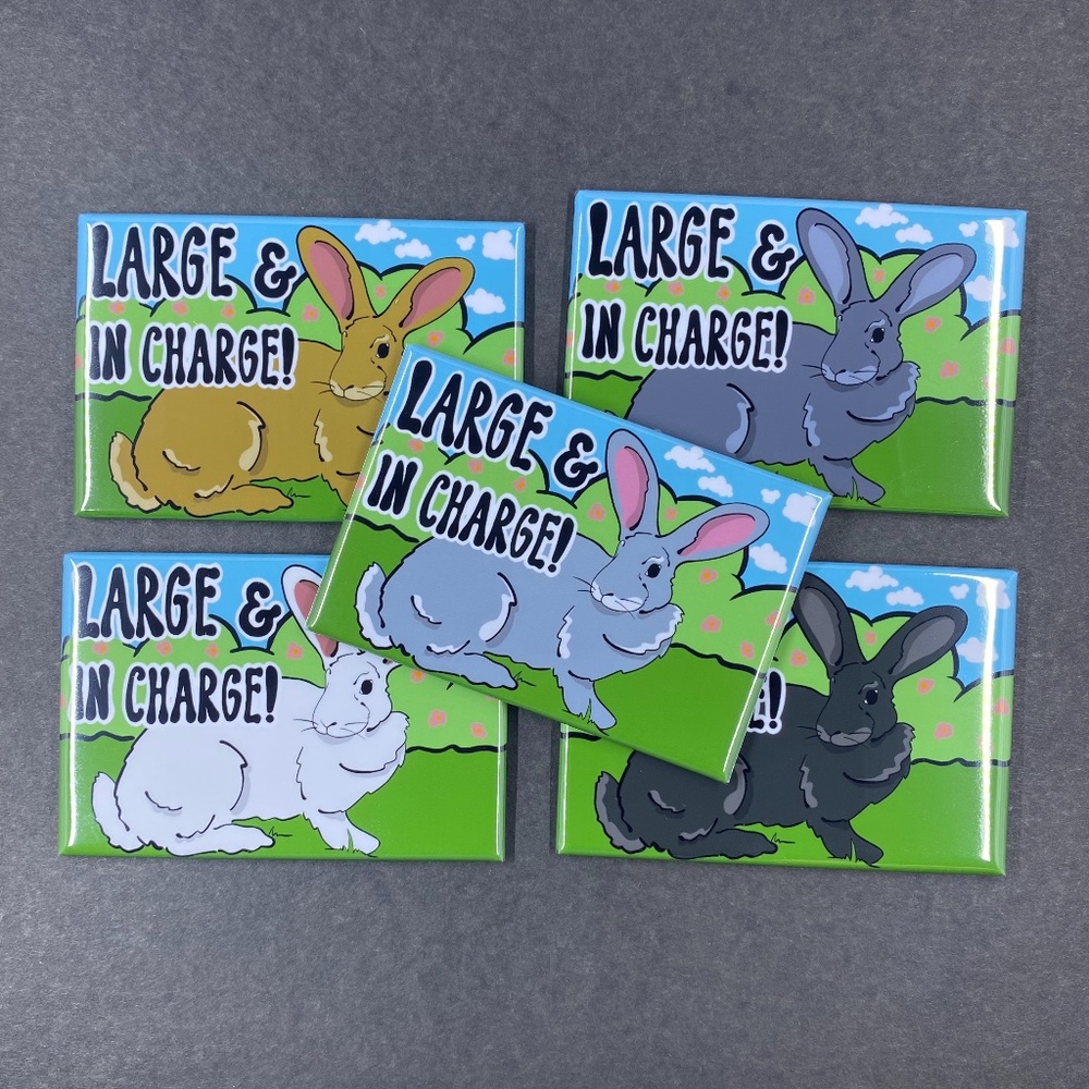 Flemish Giant Rabbit Magnet, Handmade Retro Pet Portrait Art Decor - 5 Colors